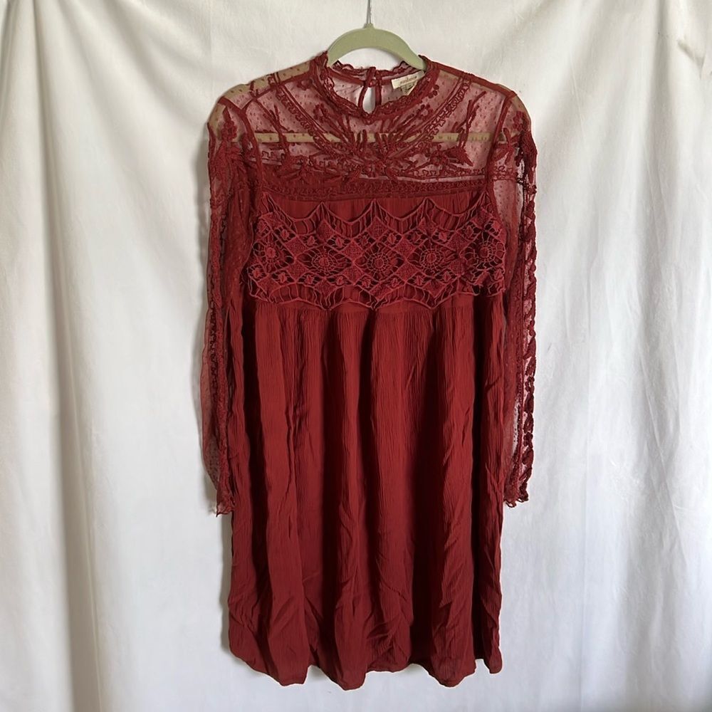 Sundance red/ Brown crochet and lace detailed dress size 8